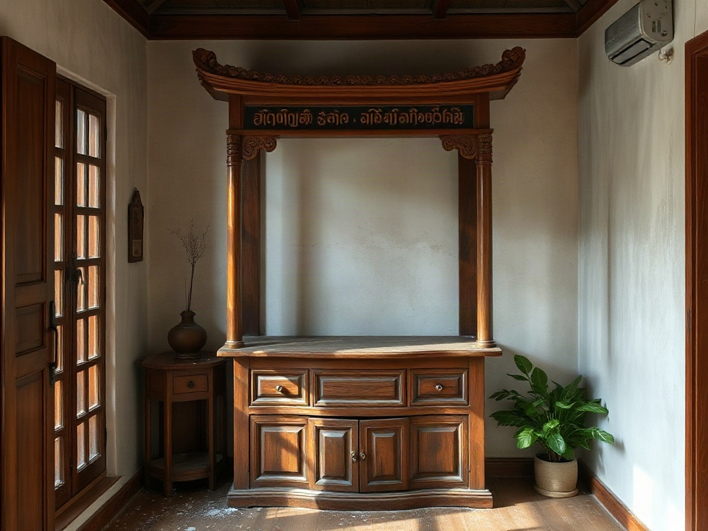 7 Cách Giảm Bụi Trên Bàn Thờ Gỗ Hiệu Quả Cho Gia Đình Việt 22 Bàn thờ gỗ ở góc phòng ít bụi