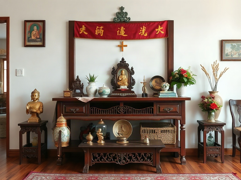 4 Cách Chống Xước Mặt Tủ Thờ Hiệu Quả Và Đơn Giản 23 Bố trí đồ thờ cẩn thận trên tủ thờ gỗ