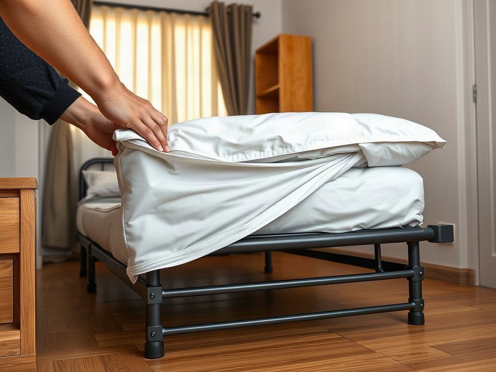 Cận cảnh cơ chế gấp của giường xếp
