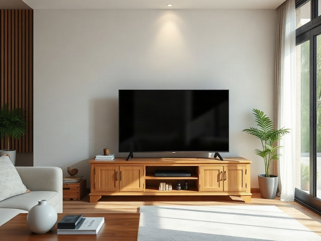 6 Mẹo giữ kệ tivi luôn sáng bóng và bền đẹp theo thời gian 23 Kệ tivi gỗ đặt an toàn trong phòng khách