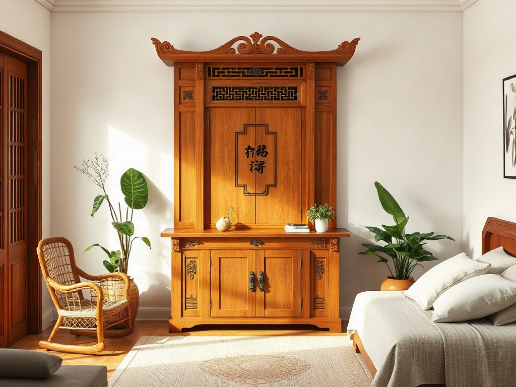 Mẫu bàn thờ đẹp - Gợi ý 5: Mẫu bàn thờ đẹp bằng gỗ tự nhiên bền bỉ theo thời gian
