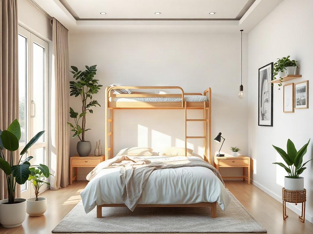 Phòng ngủ giường tầng với cây phong thủy