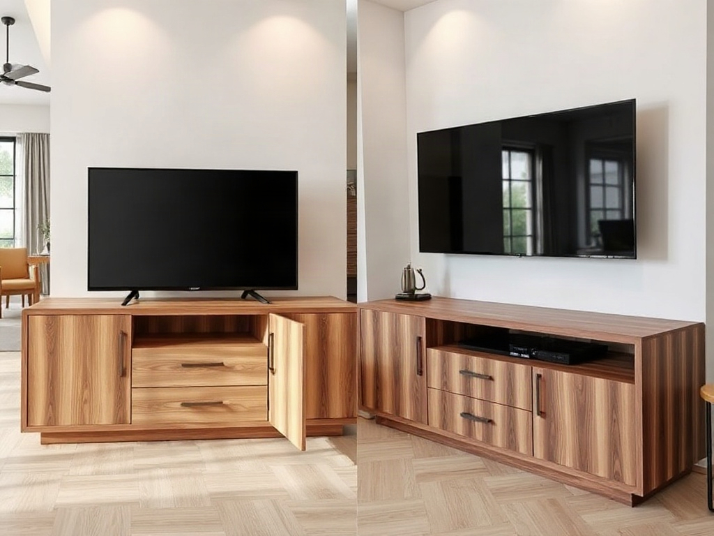 4 Điều Cần Biết Về Kệ Tivi Laminate Để Tối Ưu Không Gian Sống 2 So sánh hai kệ tivi laminate khác nhau