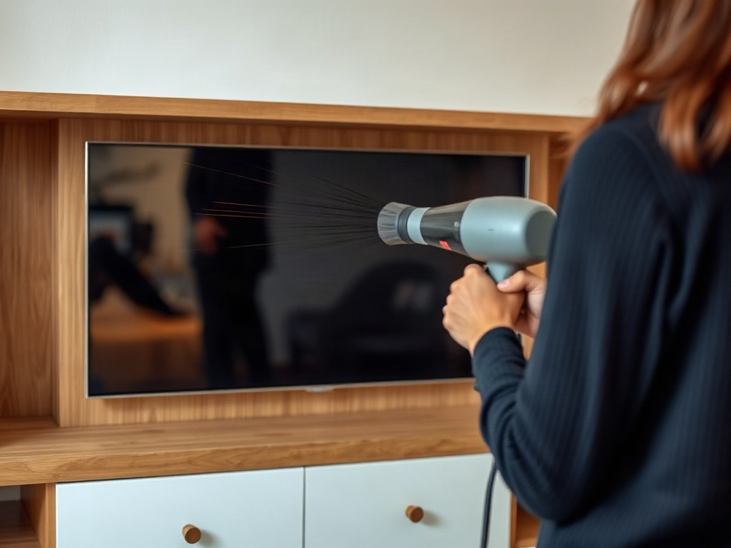9 Bước Xử Lý Kệ Tivi Bị Thấm Nước Hiệu Quả Nhất 4 Sử dụng máy sấy tóc để sấy khô kệ tivi gỗ