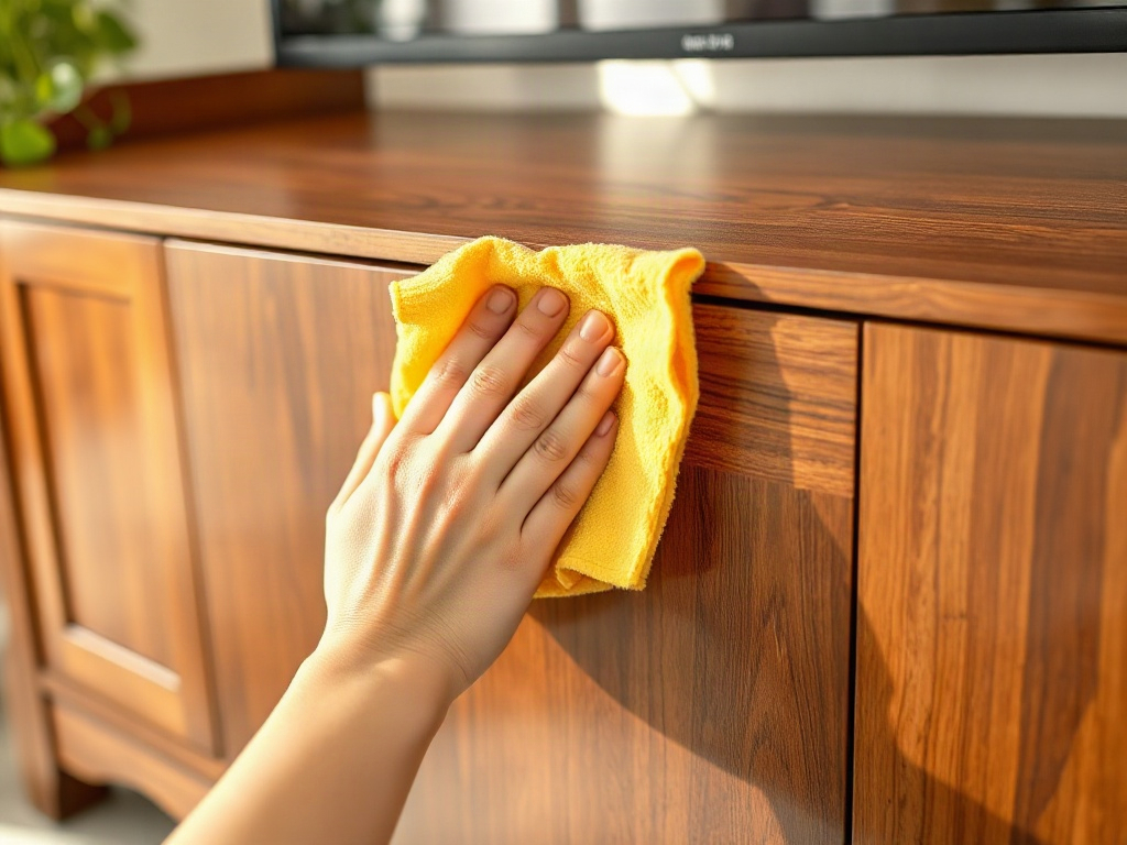 4 Điều Cần Biết Về Kệ Tivi Laminate Để Tối Ưu Không Gian Sống 26 Vệ sinh kệ tivi laminate bằng khăn mềm