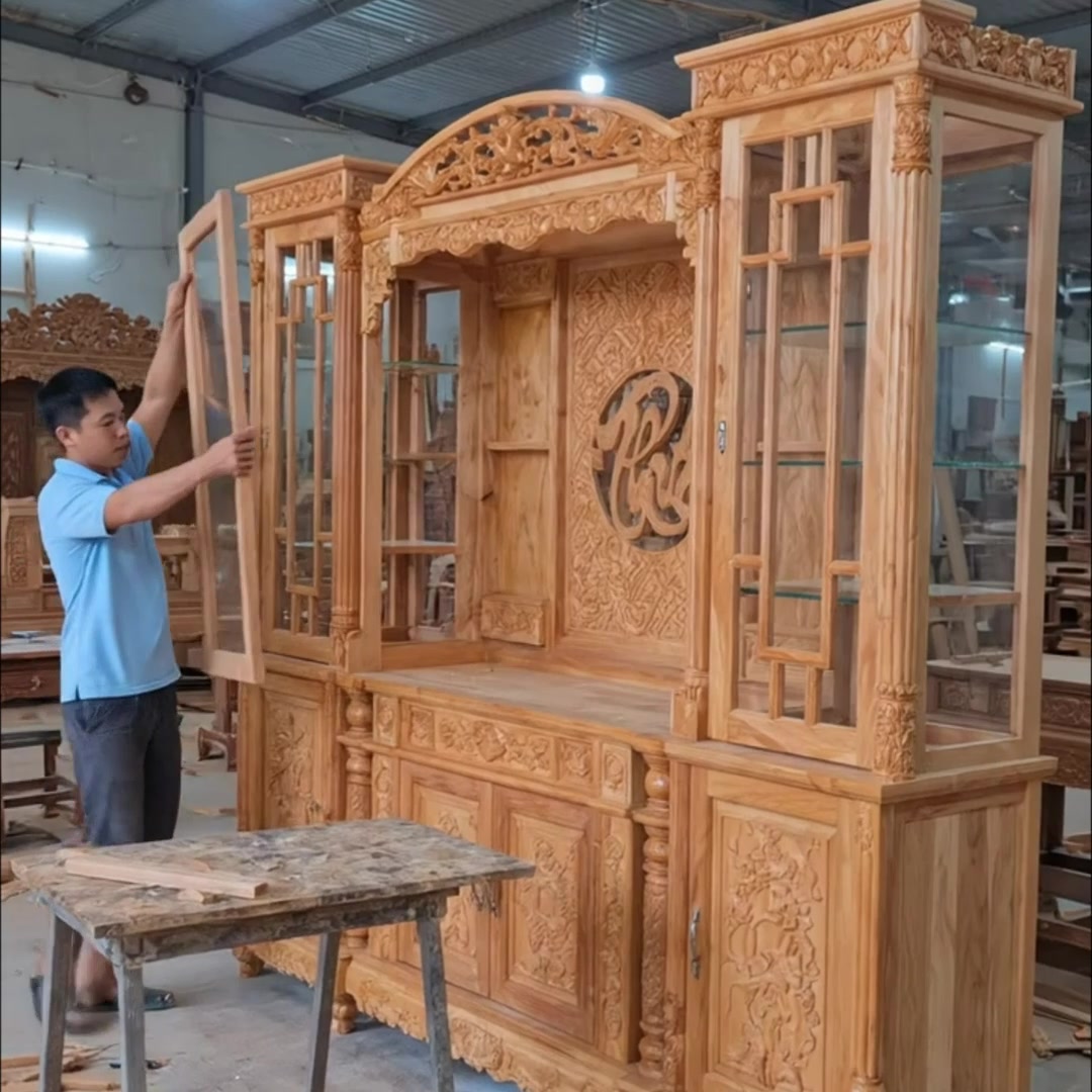 Quy trình sản xuất tủ thờ gỗ chạm khắc đẹp từ xưởng đến nhà khách 2 Quy trình sản xuất tủ thờ gỗ chạm khắc tại xưởng