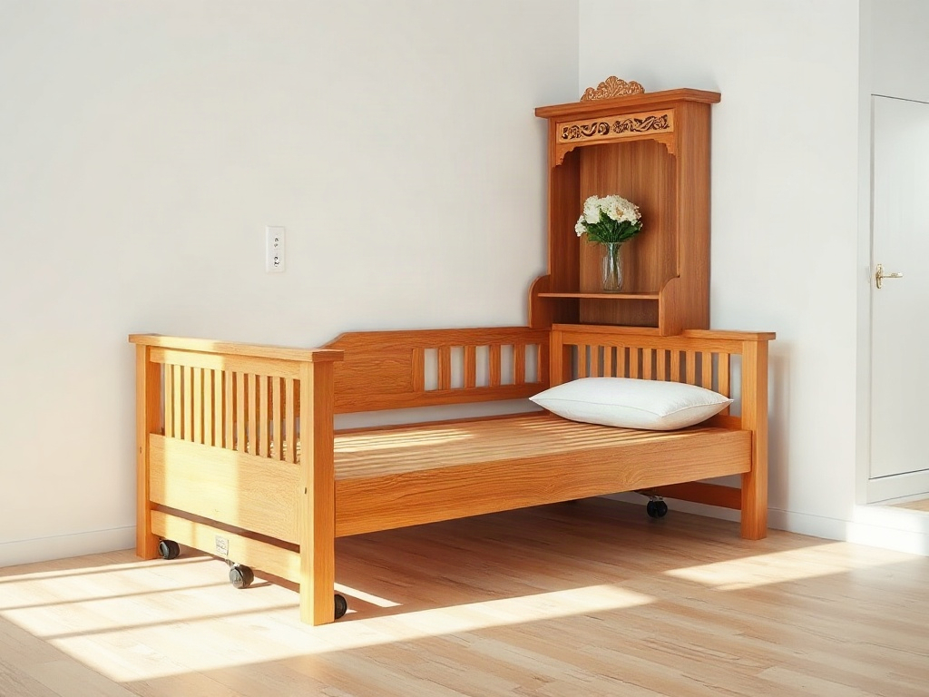 Giường xếp có bánh xe di chuyển đặt trong phòng ngủ gọn gàng